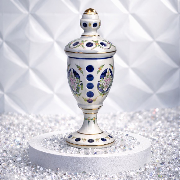 BOHEMIAN CZECH Cased Glass White to Blue Urn